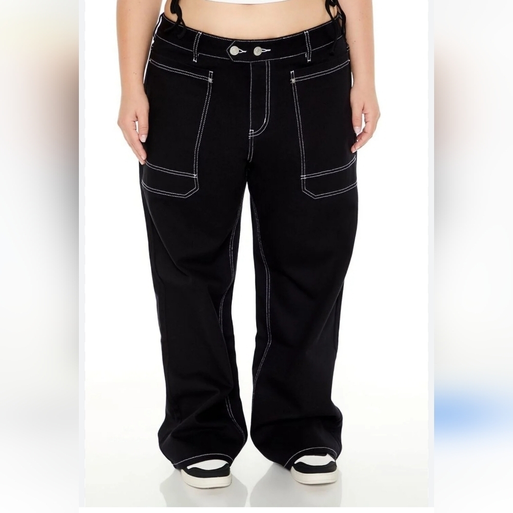FOREVER 21 women's Plus Size Wide Lega Mid Rise Black Jeans Size 1X